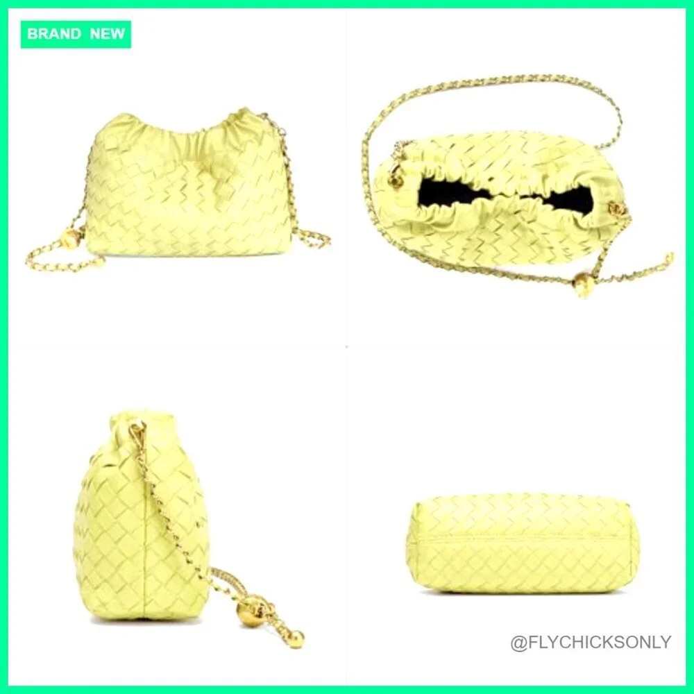 Woven Faux Leather Hobo Bag with Adjustable Strap, Crossbody Clutch Purse